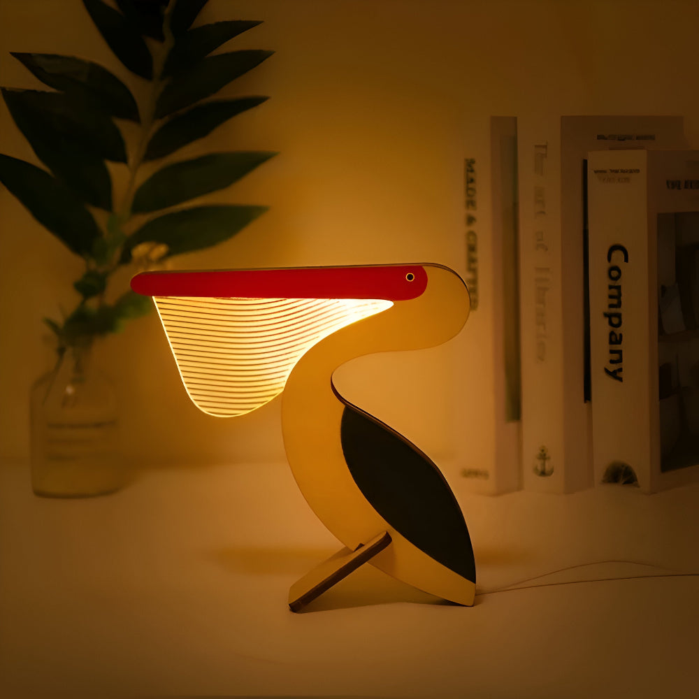 Evynor - Wildlife Table Lamp Pelican Night Light Wood Acrylic LED