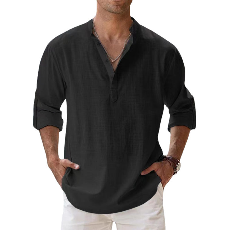 Drew - Lightweight Linen Henley Shirt for Men in Spring and Summer
