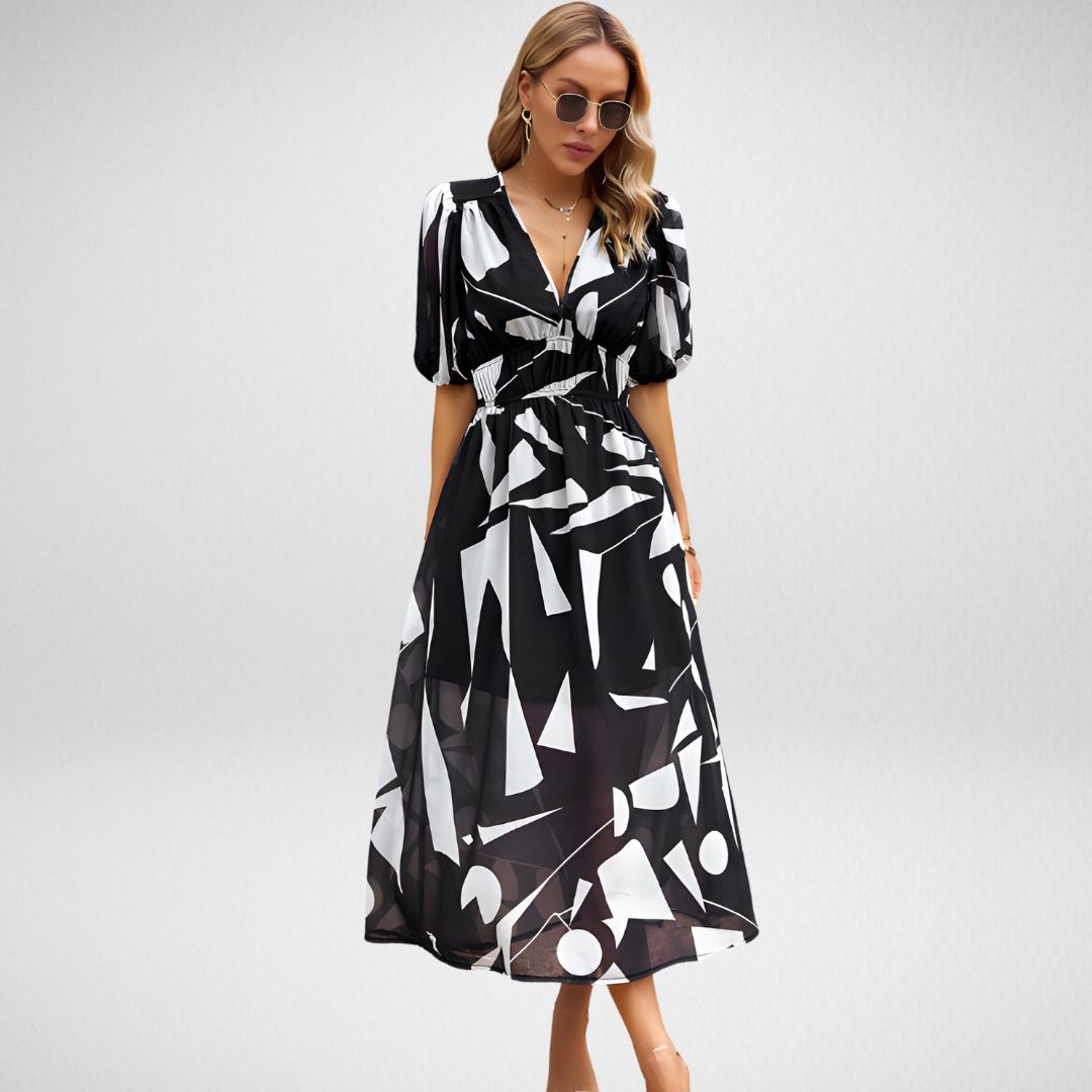 Kaia - Elegant Women's V-neck Dress with Vintage Charm