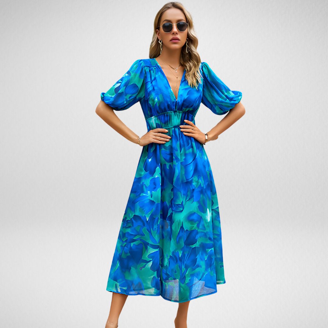 Kaia - Elegant Women's V-neck Dress with Vintage Charm
