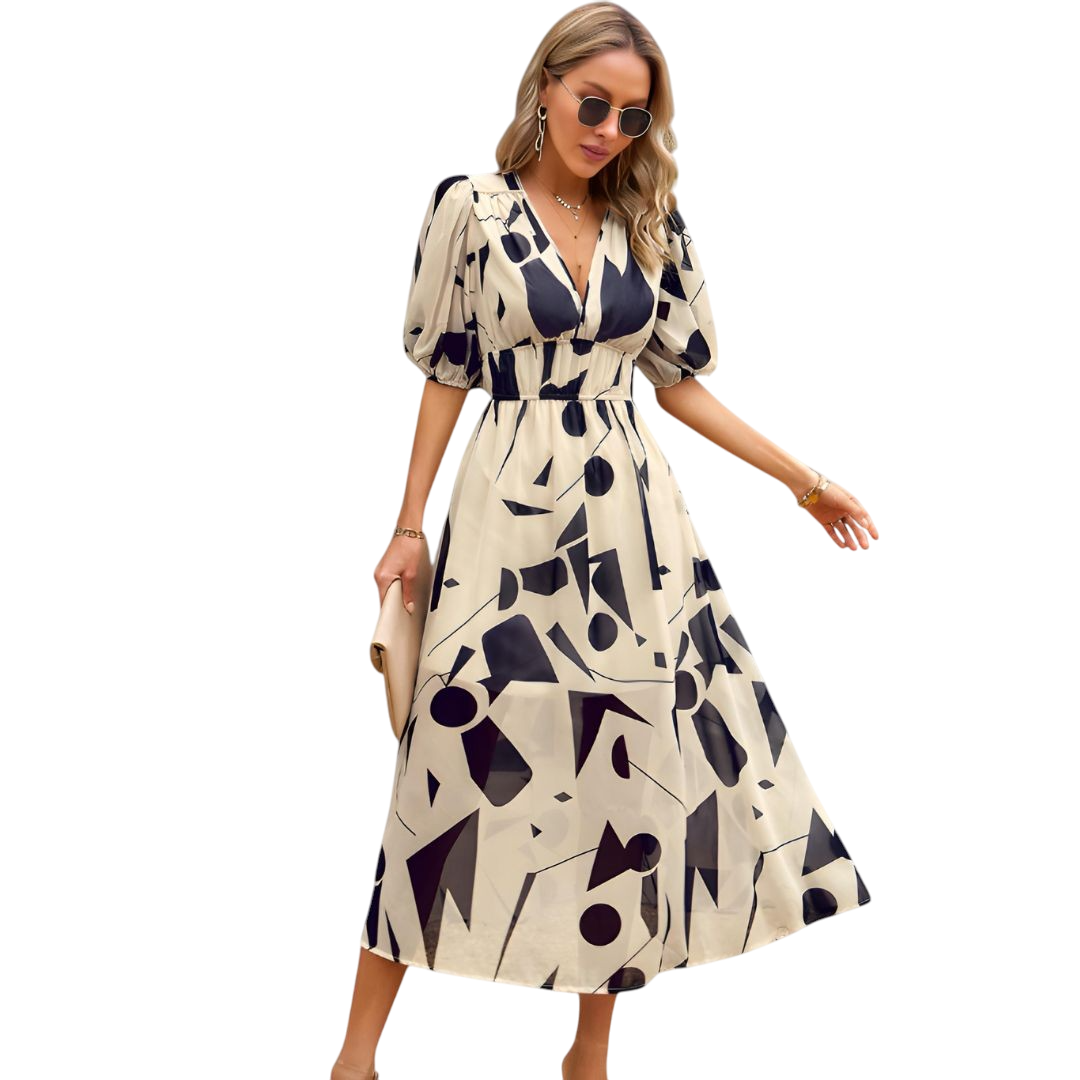 Kaia - Elegant Women's V-neck Dress with Vintage Charm