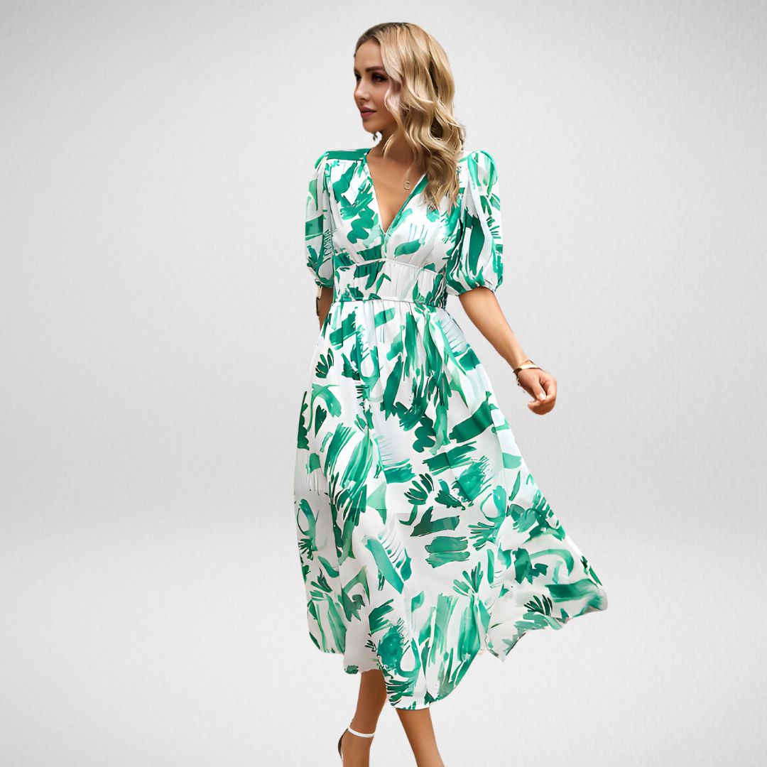 Kaia - Elegant Women's V-neck Dress with Vintage Charm