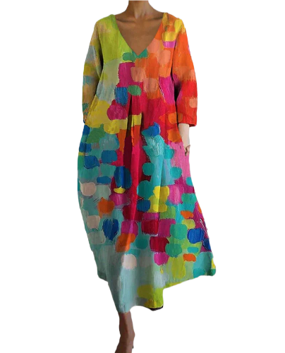 Loretta - Colorful Printed Linen Dress for a Bright Summer Day