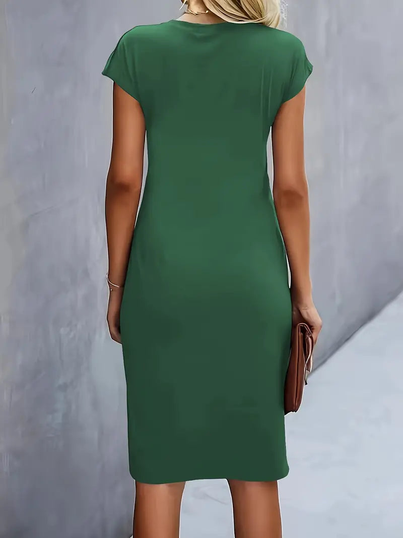 Livia - Elegant Women's Sheath Dress with Ruched Waist and Short Sleeves