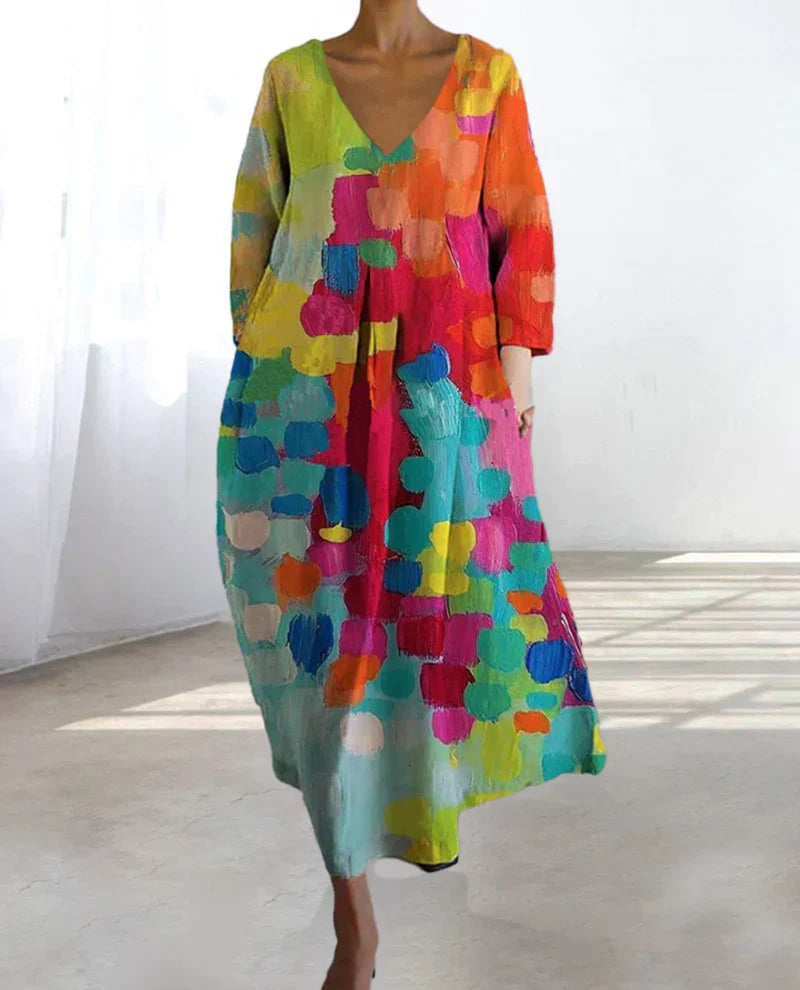 Loretta - Colorful Printed Linen Dress for a Bright Summer Day