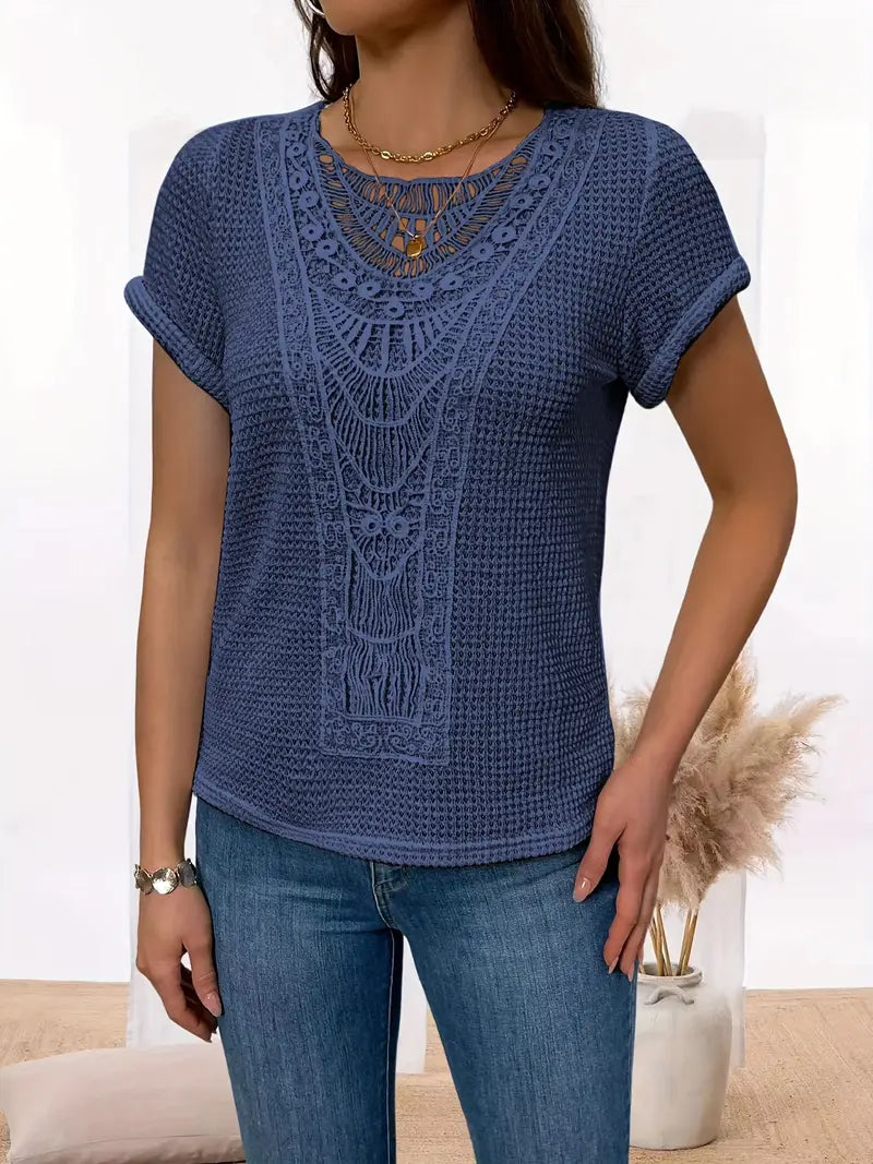Bella - Stylish Crochet Knit Top with Vintage Charm and Lace Trim