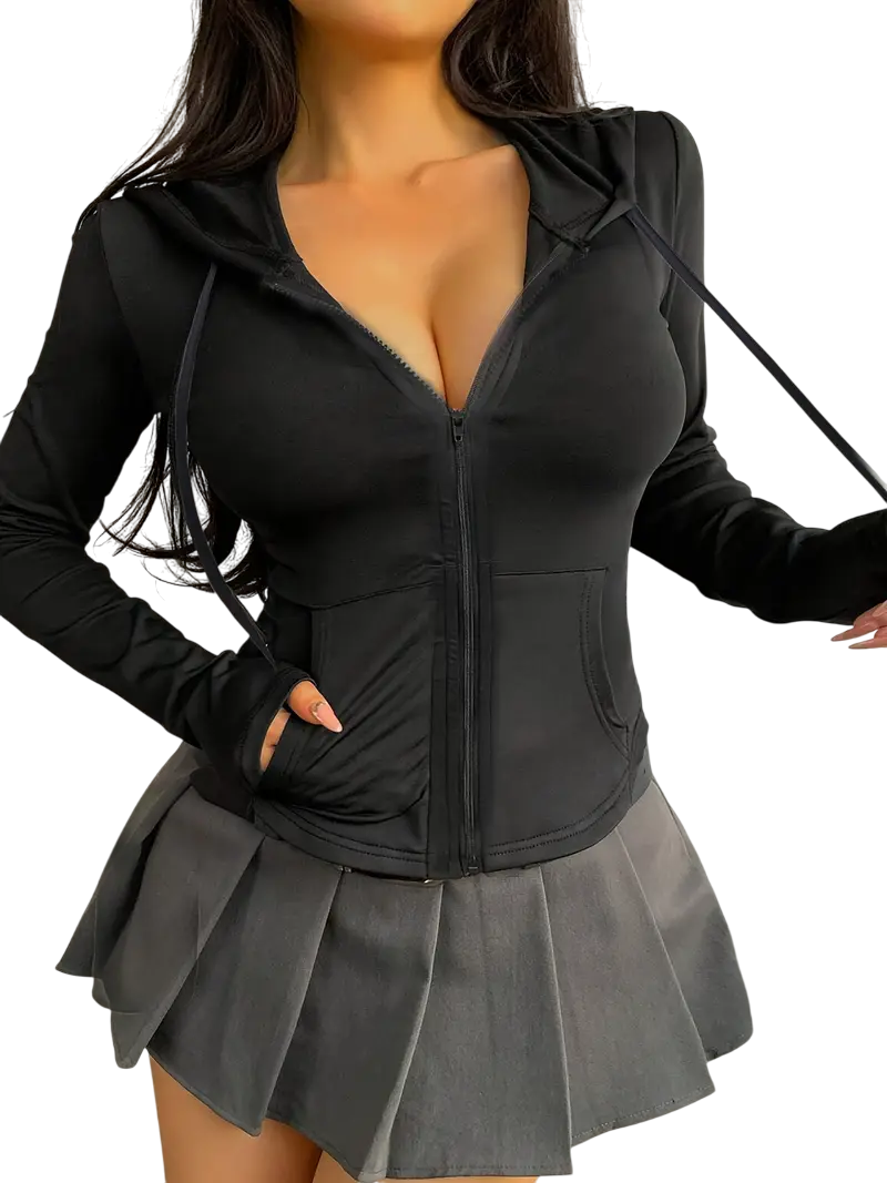 Belinda - Fitted Cotton Zip-Up Hoodie with Drawstring Hood and Pockets