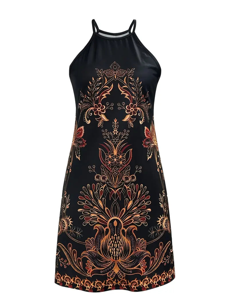 Janet - Stylish Boho Print Halterneck Mini Dress for Warm Weather