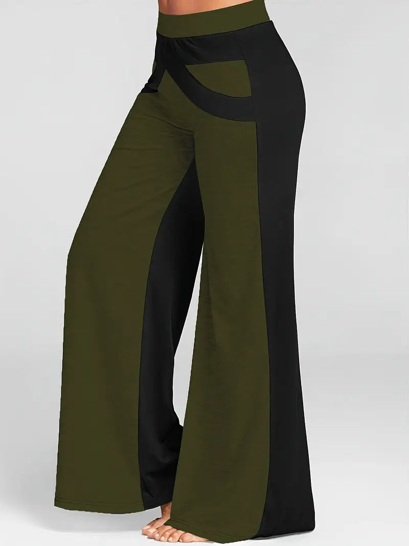 Delphine - Stylish Wide-Leg Trousers with Color Block Design