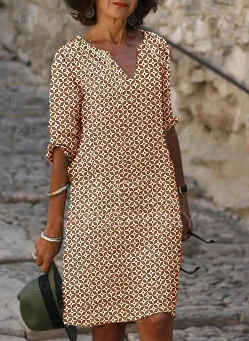 Sidonie- Stylish Loose Dress with Trendy Pattern and V-neck Design
