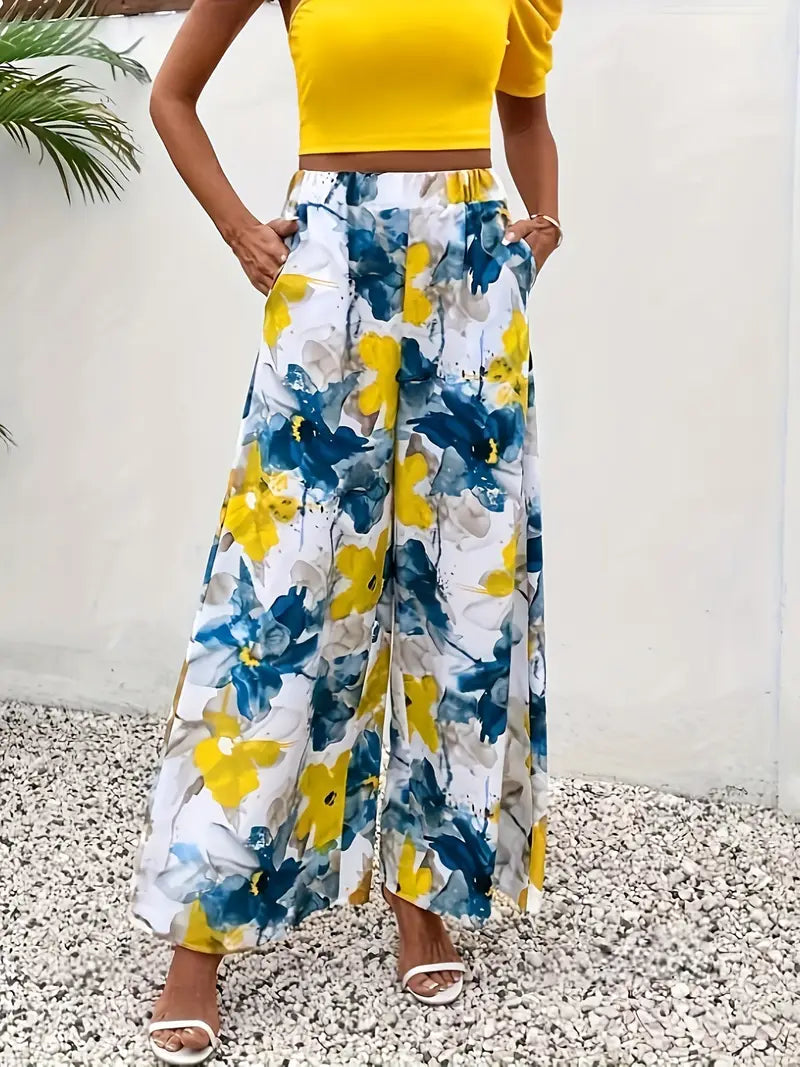 Brooke - Vibrant Floral Wide-Leg Trousers for Stylish Summer Outings