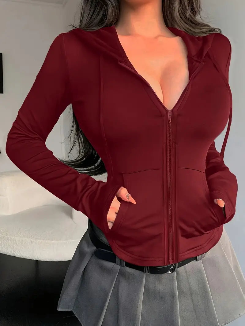 Belinda - Fitted Cotton Zip-Up Hoodie with Drawstring Hood and Pockets