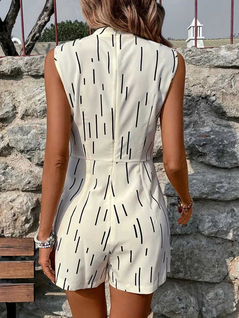 Alberta - Chic Lightweight Sleeveless Romper with Vertical Line Pattern