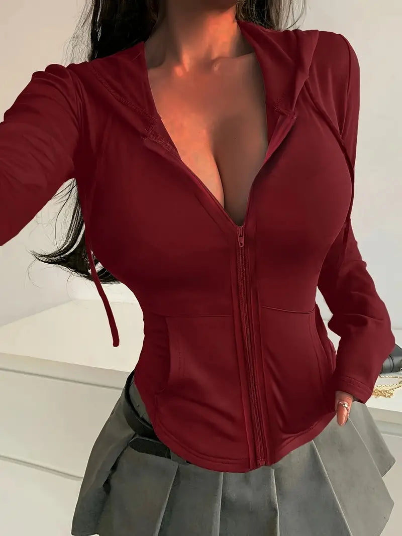 Belinda - Fitted Cotton Zip-Up Hoodie with Drawstring Hood and Pockets