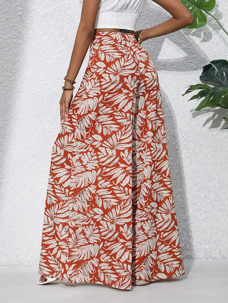 Bridget - Tropical Print Wide Leg Trousers for Effortless Chic Style