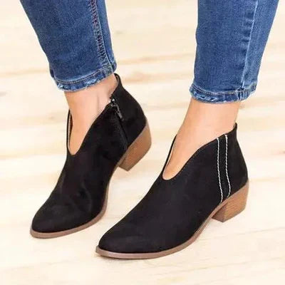 Autumn - Stylish Ankle Boots with Elegant V-neck Design