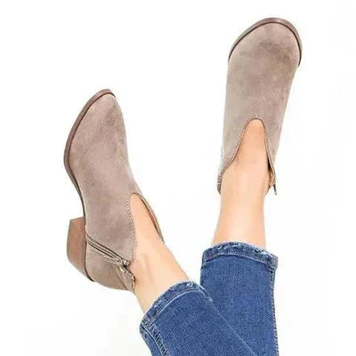 Autumn - Stylish Ankle Boots with Elegant V-neck Design