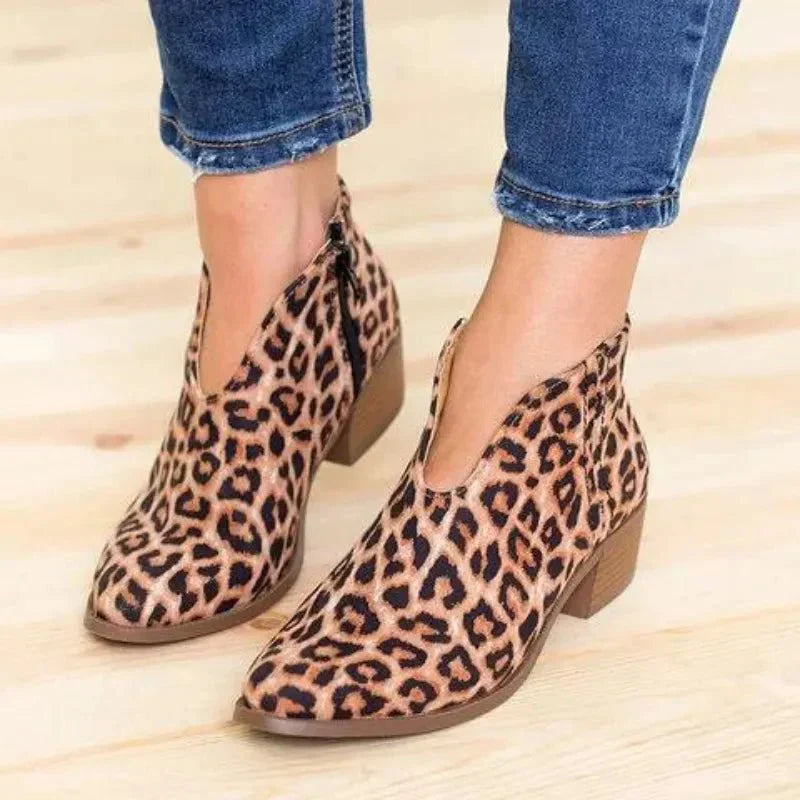 Autumn - Stylish Ankle Boots with Elegant V-neck Design