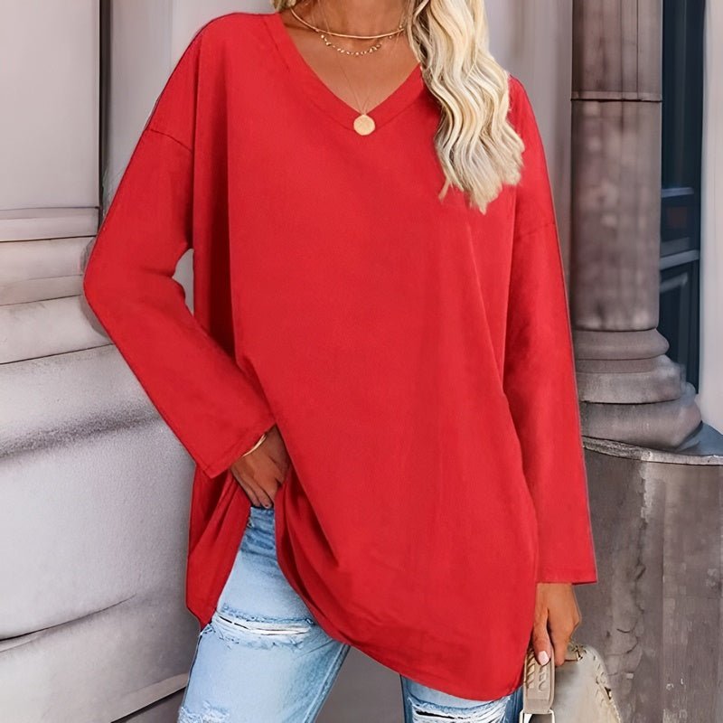 Estelle - Fashionable Long Sleeve V Neck Oversized Pullover