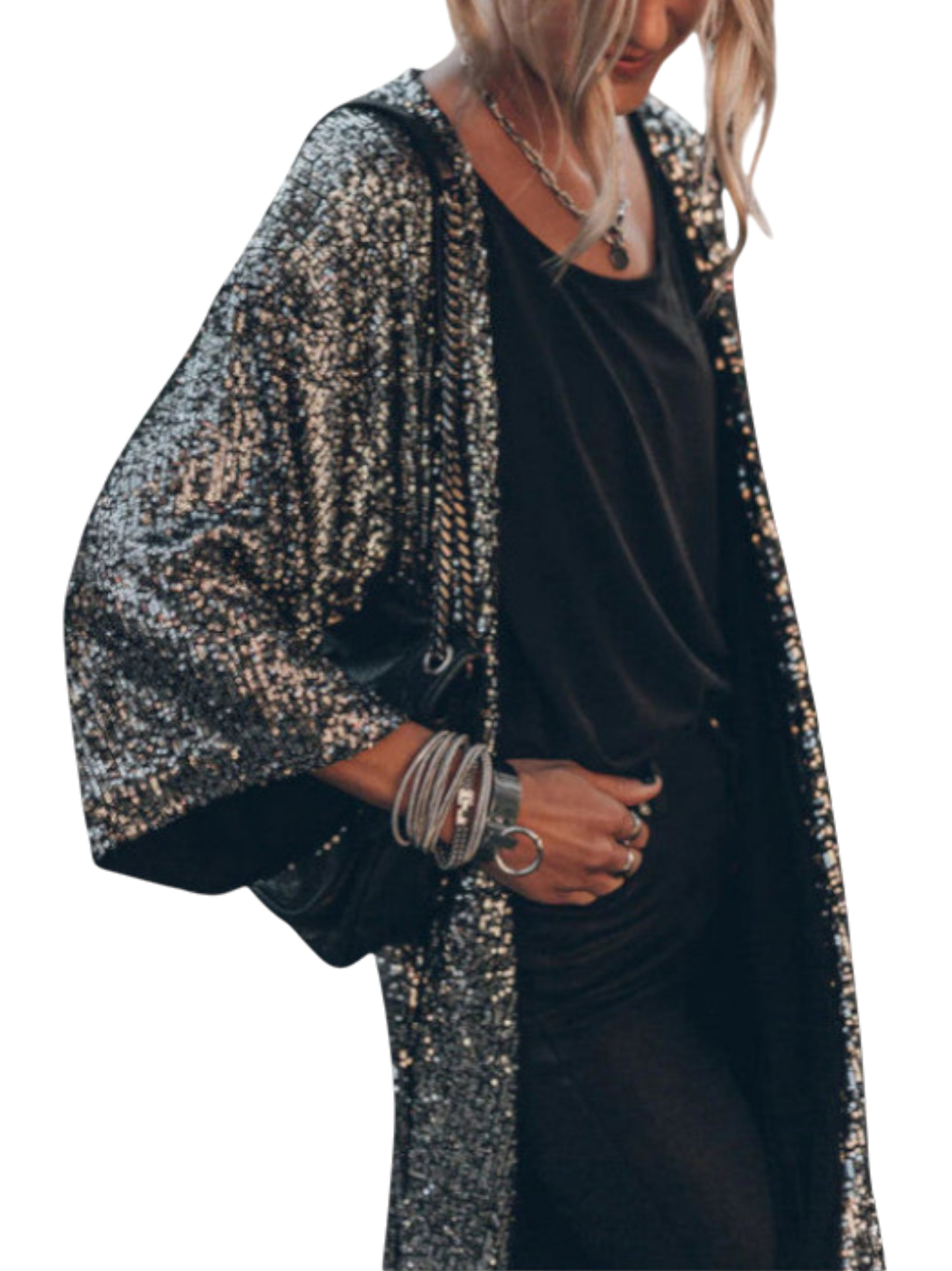 Nanette - Shiny Sequin Windproof Cardigan for Stylish Layering