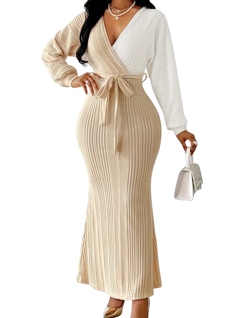 Rhianna - Elegant Long-Sleeved Maxi Dress with Tie Waist and Off-Shoulder Neckline