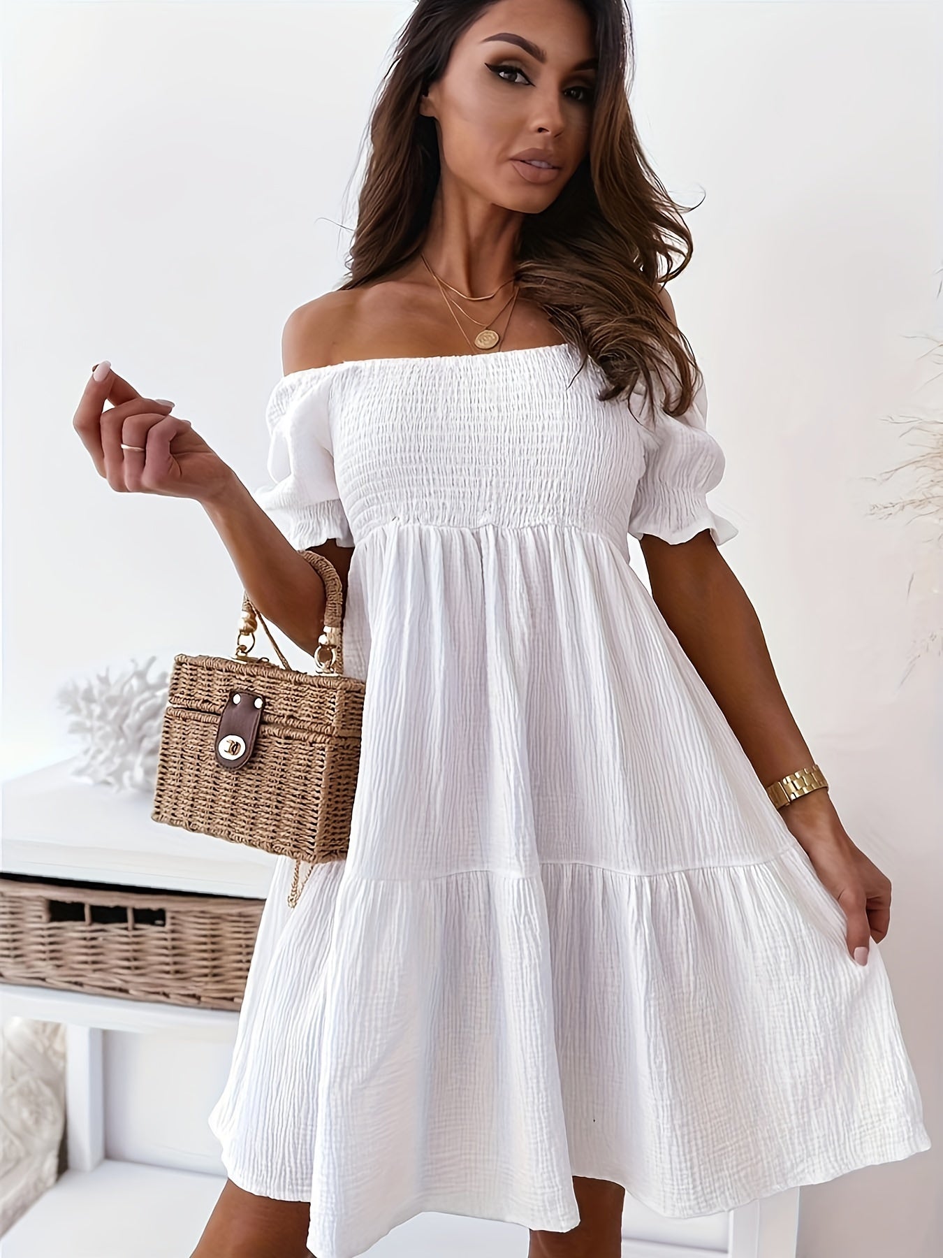 Margaret - Chic Off-the-Shoulder Smocked Dress for Women