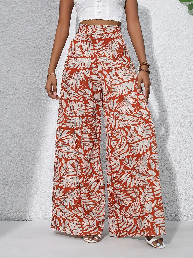 Bridget - Tropical Print Wide Leg Trousers for Effortless Chic Style