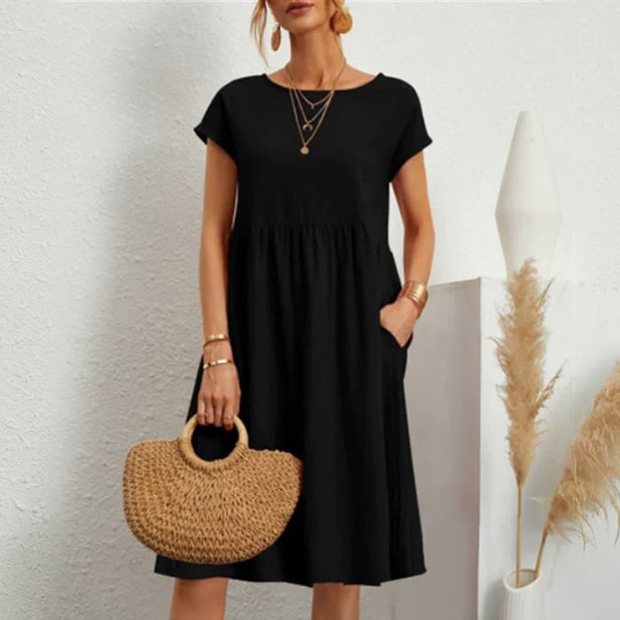Amice - Timeless Women's Cotton Dress with Round Neckline