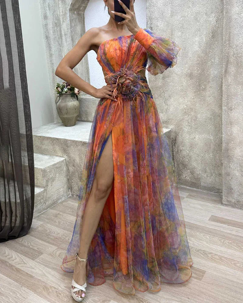 Ariella- Elegant Women's Long Summer Evening Gown with Floral Design