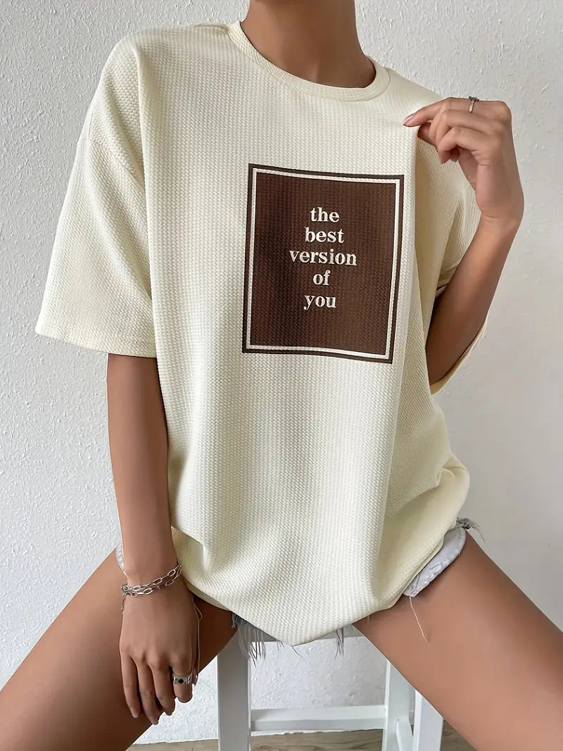 Ashley - Oversized Waffle Knit T-shirt with Motivational Quote
