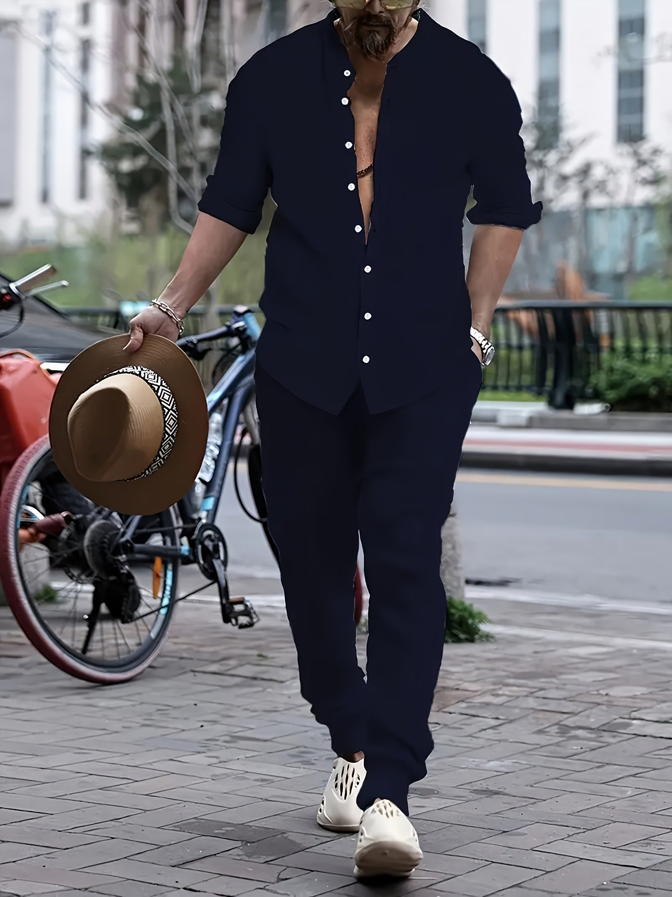 Moses - Elegant Men's Shirt and Trouser Set with Ribbed Design