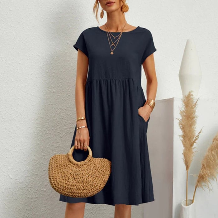 Amice - Timeless Women's Cotton Dress with Round Neckline