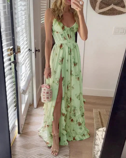 Buffy - Elegant Floral Maxi Dress with Ruffle Details