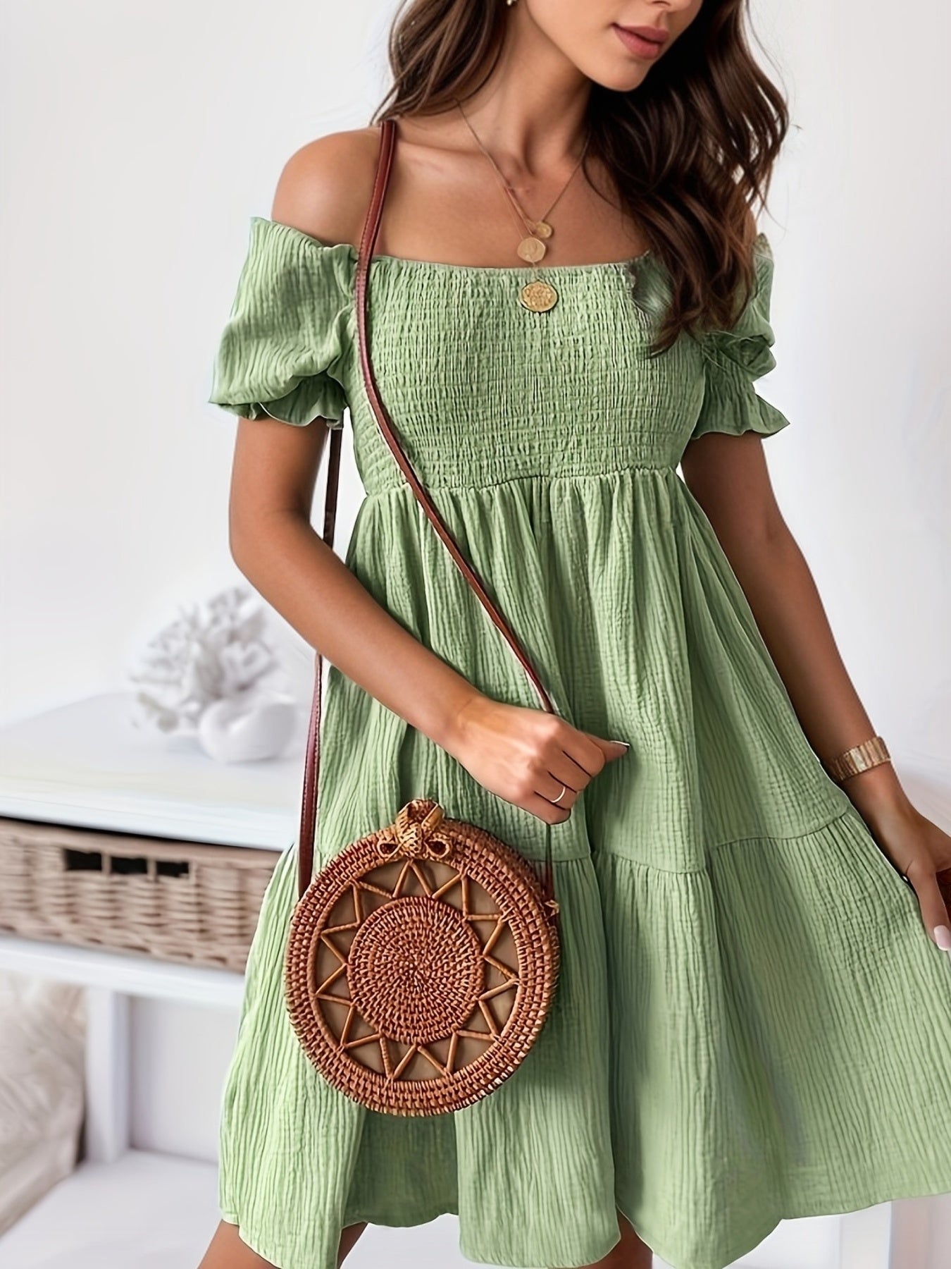 Margaret - Chic Off-the-Shoulder Smocked Dress for Women