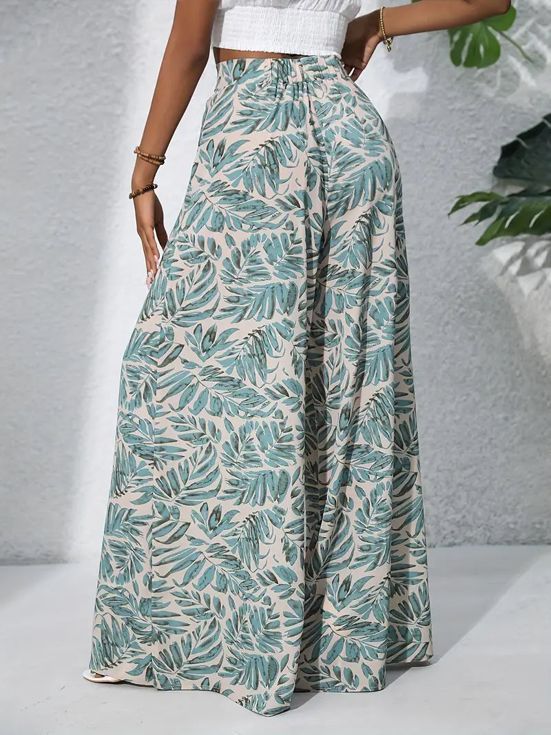 Bridget - Tropical Print Wide Leg Trousers for Effortless Chic Style