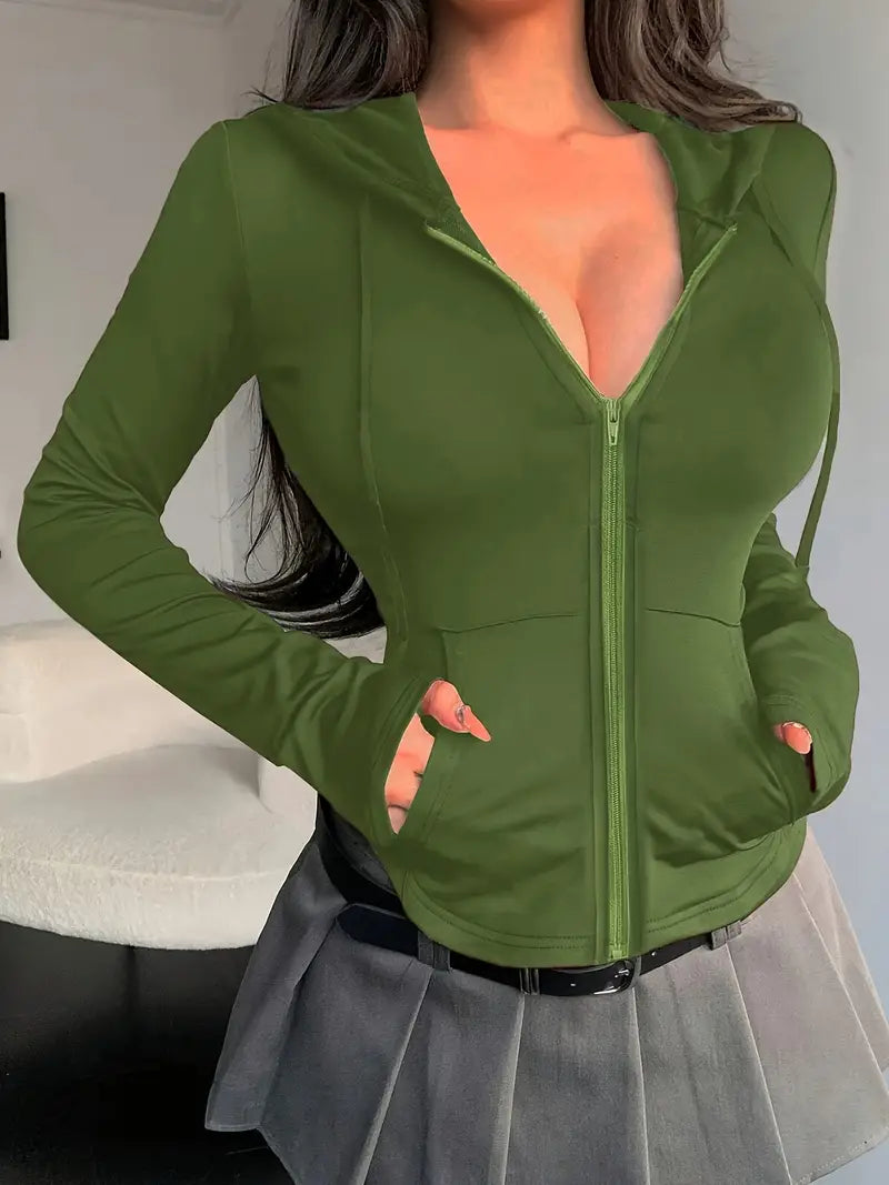Belinda - Fitted Cotton Zip-Up Hoodie with Drawstring Hood and Pockets