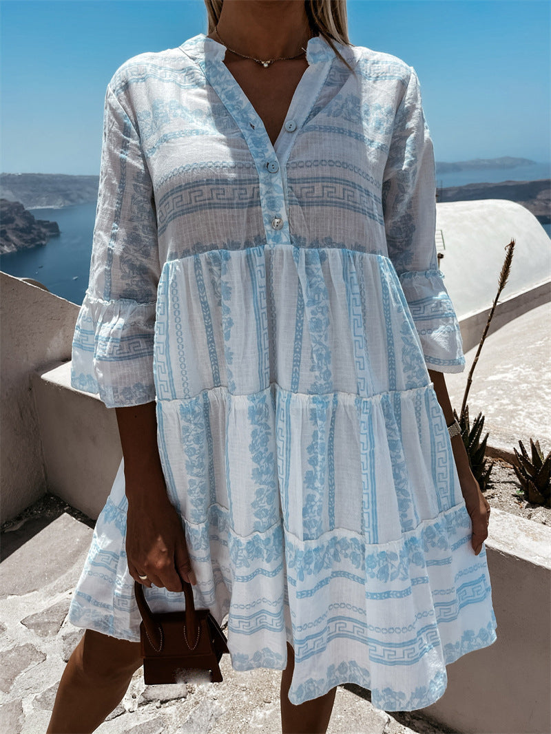 Viviana - Beautiful Airy Boho Ruffle Dress with Cheerful Pattern for Summer