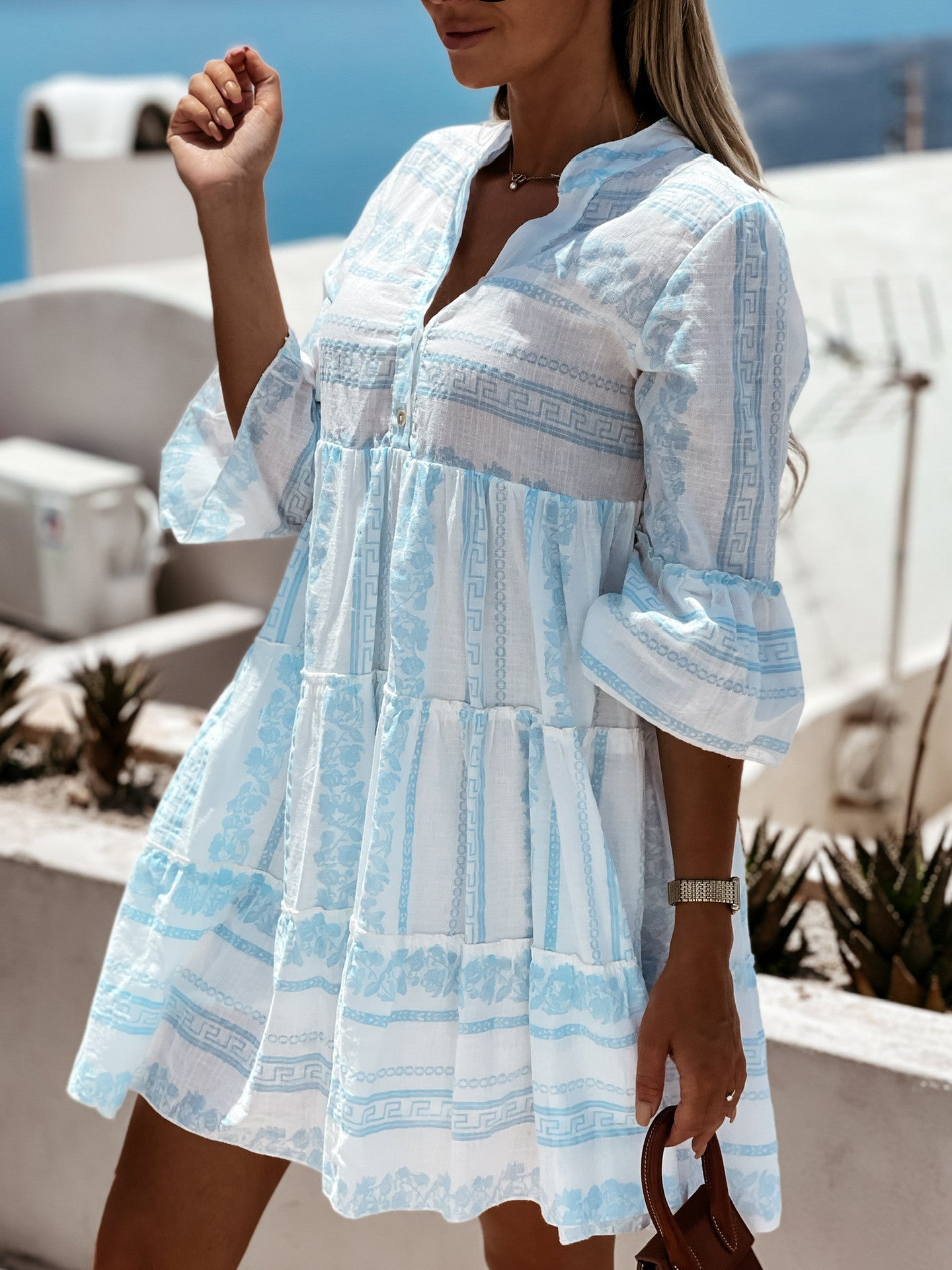 Viviana - Beautiful Airy Boho Ruffle Dress with Cheerful Pattern for Summer