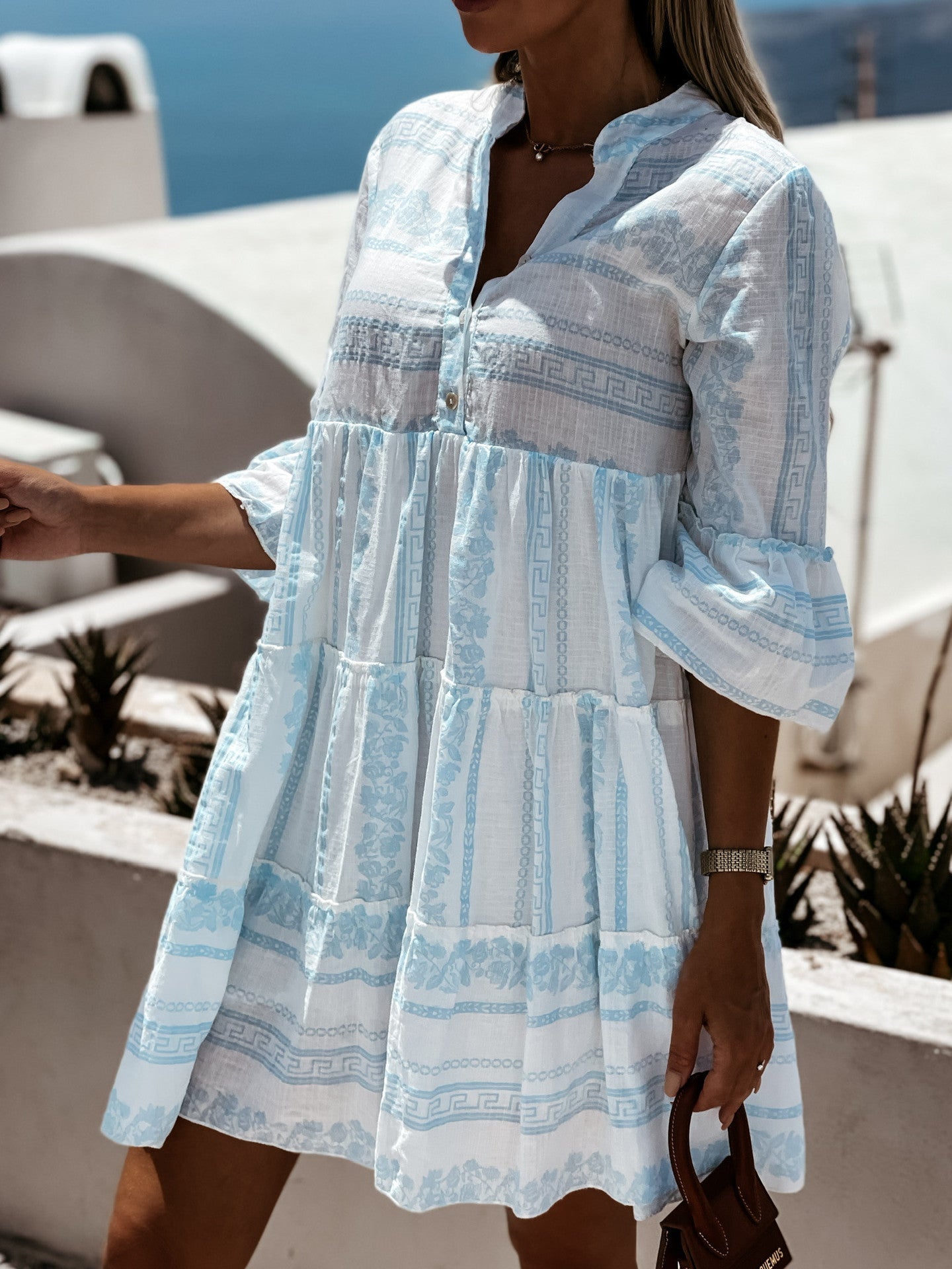 Viviana - Beautiful Airy Boho Ruffle Dress with Cheerful Pattern for Summer