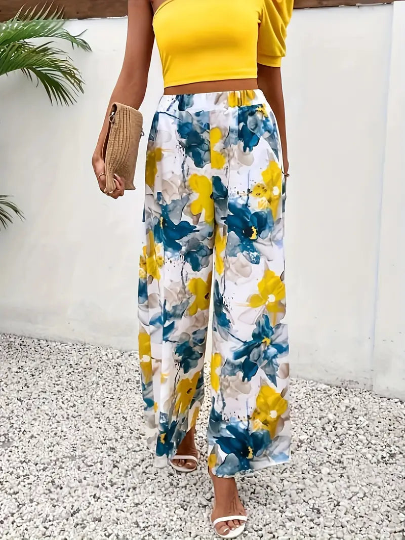 Brooke - Vibrant Floral Wide-Leg Trousers for Stylish Summer Outings
