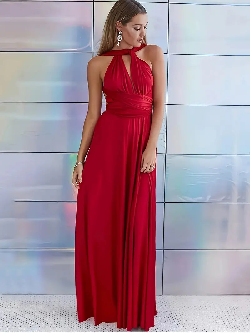 Carwyn - Elegant Women's Dress with Ruffled Back and Flirty Tie Belt