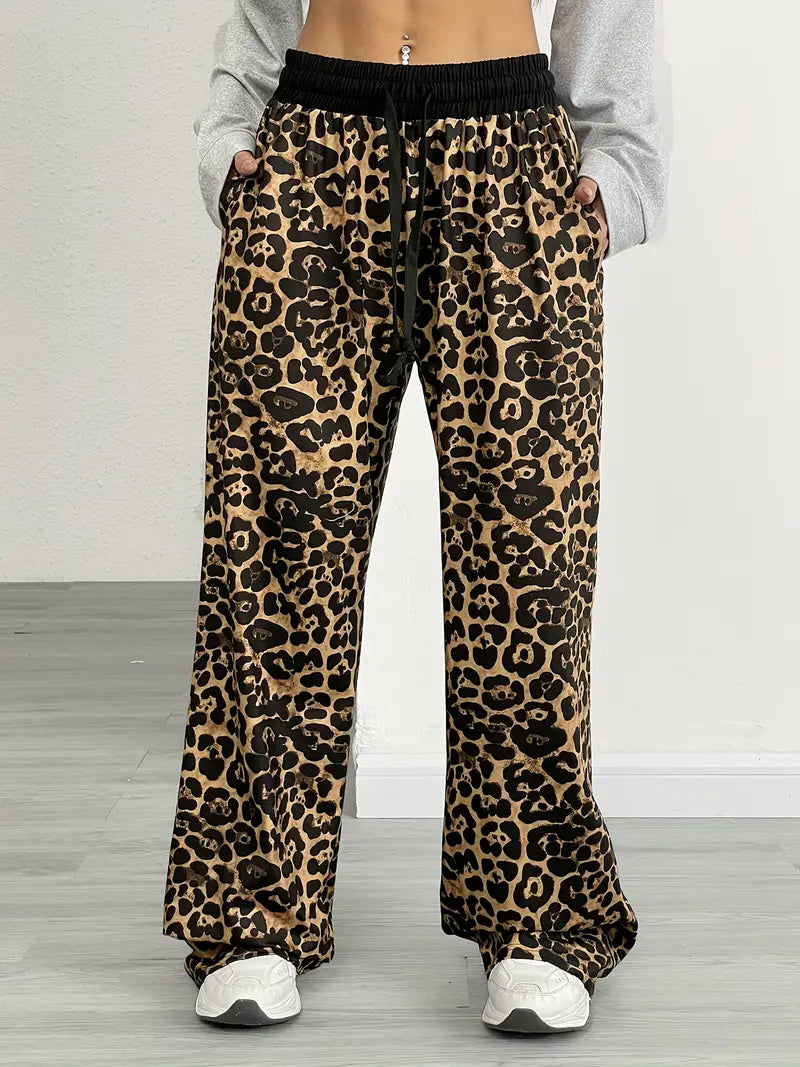 Sinead - Stylish Loose Leopard Print Trousers with Adjustable Waistband