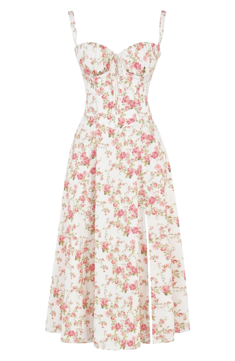 Nooria - Elegant Women's Floral Midi Dress with Flared Skirt