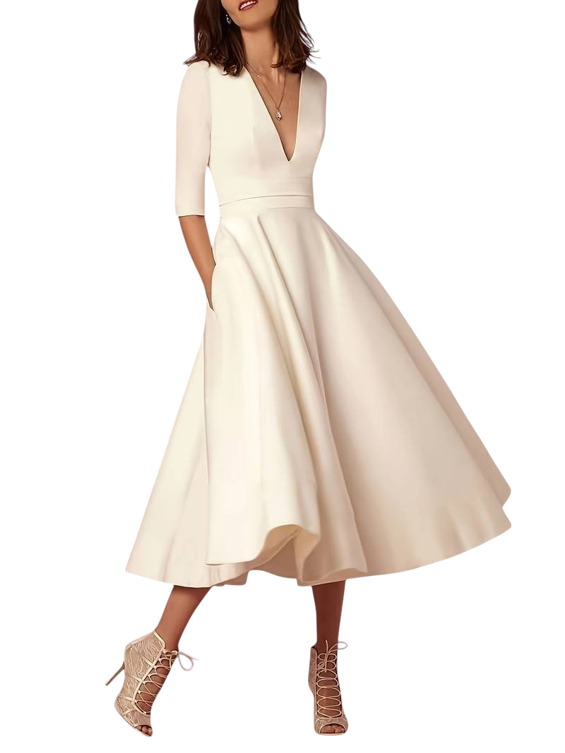 Jacinda - Elegant V-neck Dress with Flowy Skirt for Women