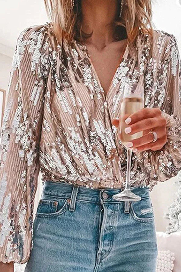 Sophia - Stylish Women's Blouse with Sequins and Balloon Sleeves
