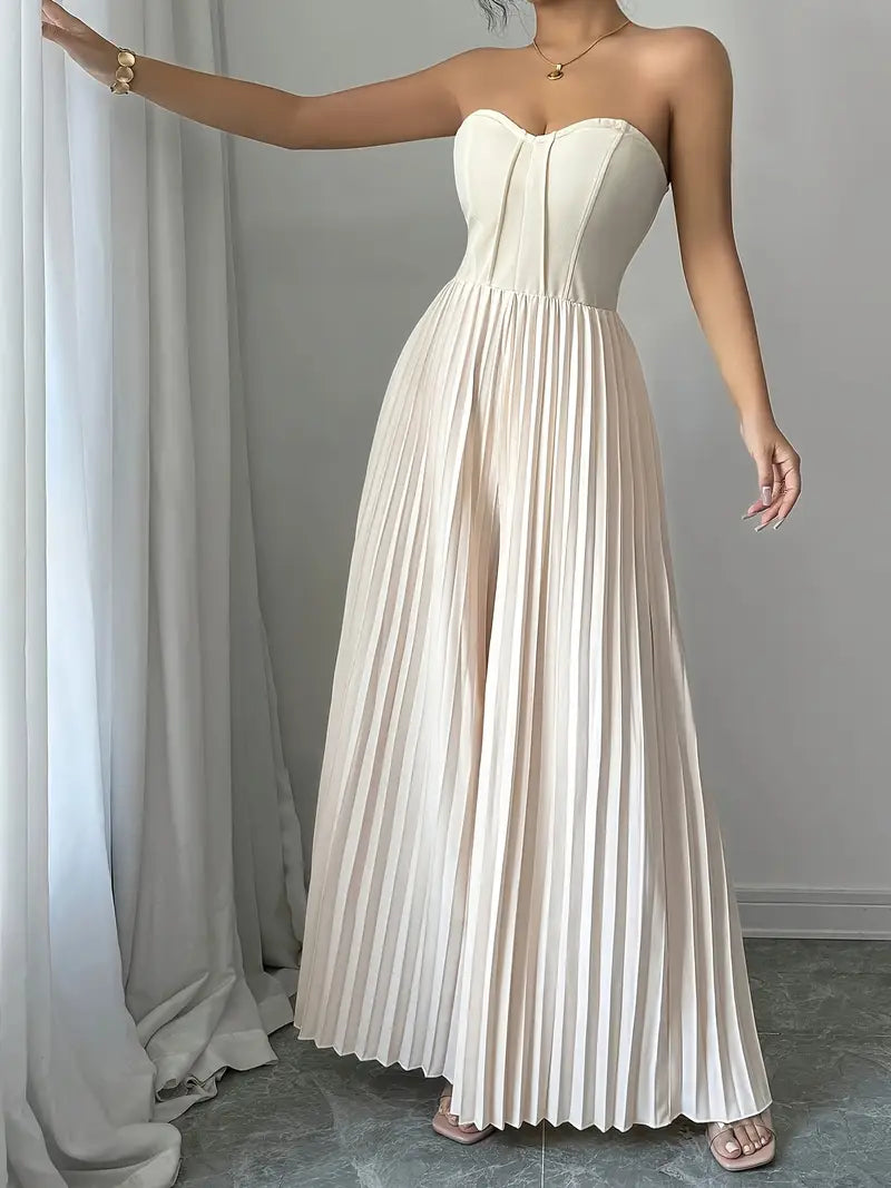 Beatrix - Elegant Strapless Jumpsuit with Pleated Wide-Leg Design