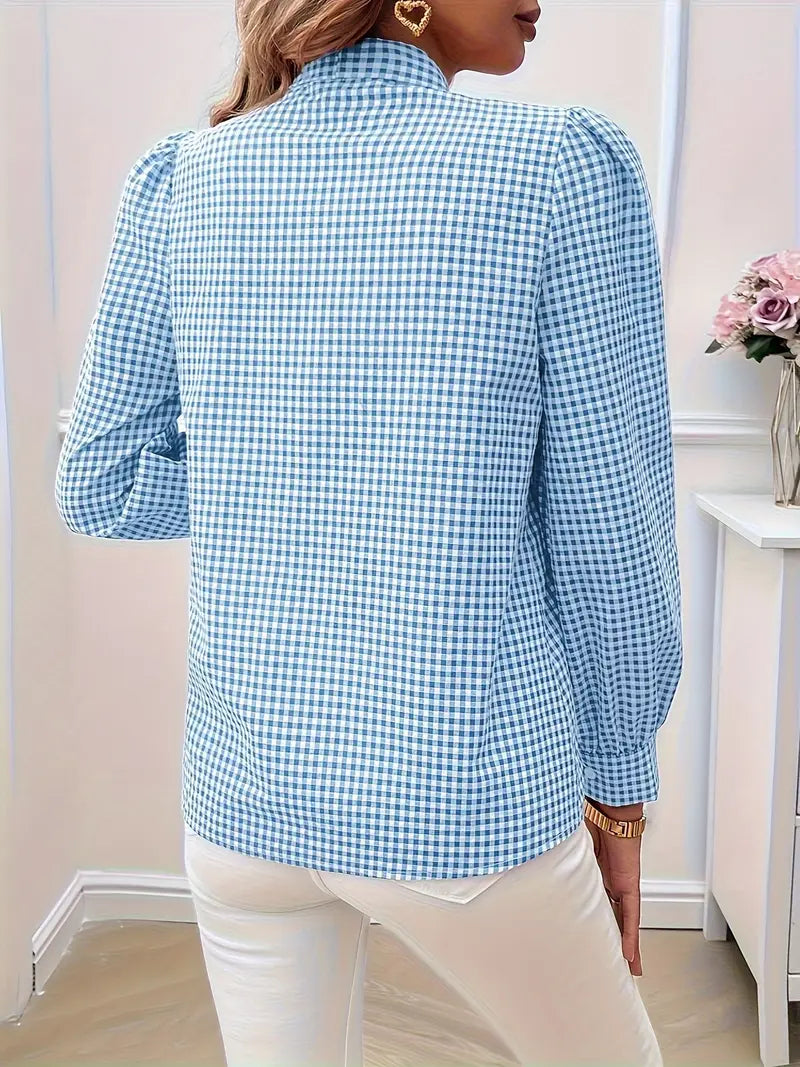 Karen - Charming Cotton Blouse with Bow Tie and Gingham Pattern