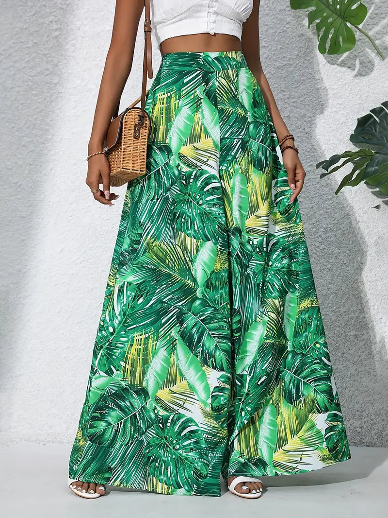 Bridget - Tropical Print Wide Leg Trousers for Effortless Chic Style