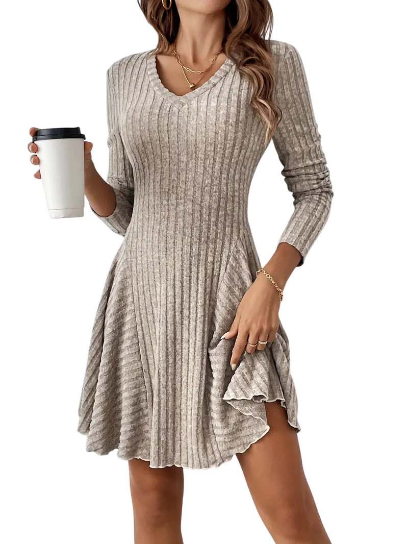 Allie - Casual Long Sleeve Ribbed A-line Dress for Any Season