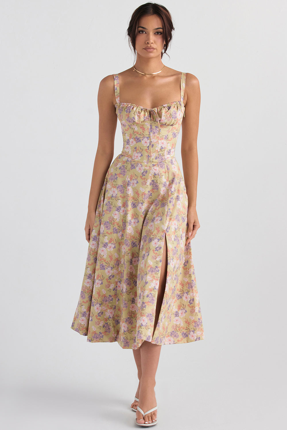 Nooria - Elegant Women's Floral Midi Dress with Flared Skirt